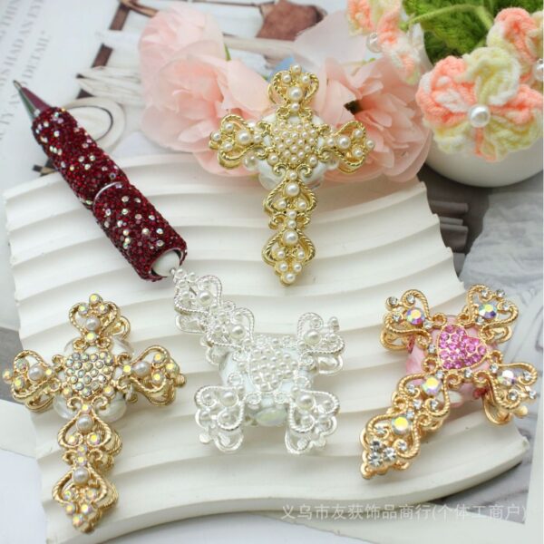 Wholesale Full rhinestone cross straight hole beads