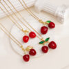 Wholesale Necklace for Women Fruit Red Cherry Pendant Metal Clavicle Necklace