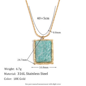 Rectangular Natural Stone Pendant Necklace-Gold-Tianhe Stone