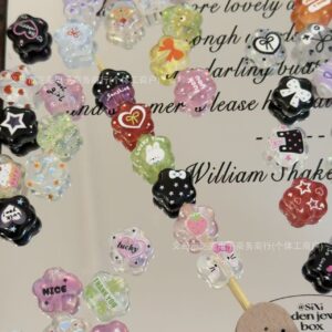 Wholesale 10pcs transparent embossed flower lucky bag acrylic beads