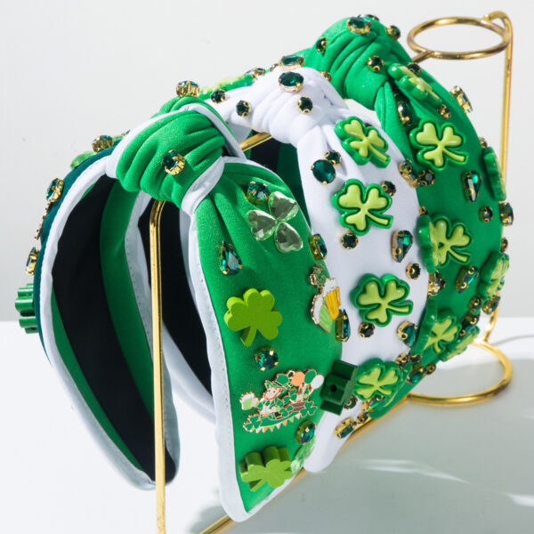 Wholesale St. Patrick's Day diamond studded clover green headband