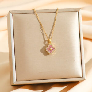 8781 silver pink diamond four leaf clover