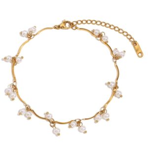Joint tassel imitation pearl pendant anklet-gold