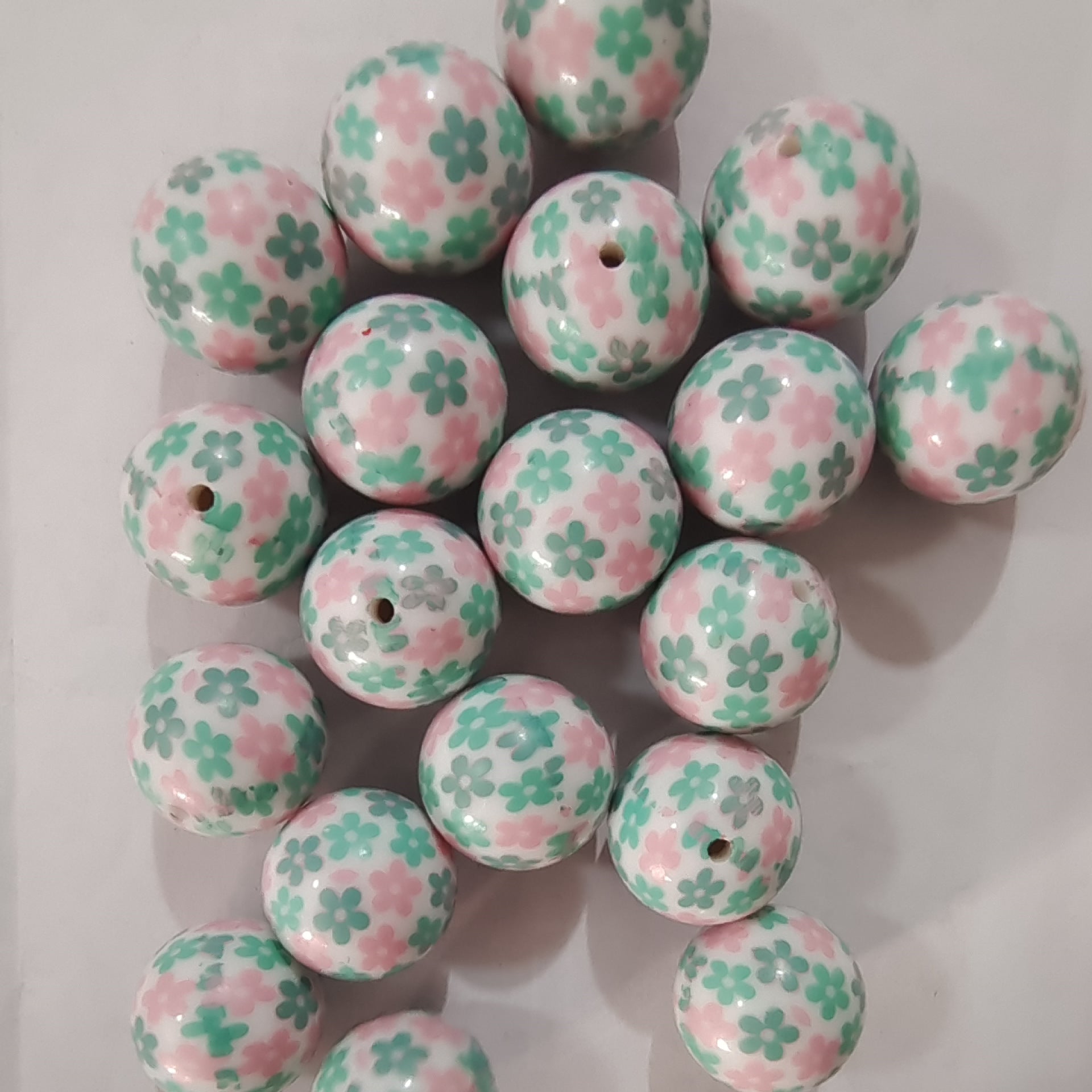 Wholesale 20MM Acrylic Two-color Flower Print Beads