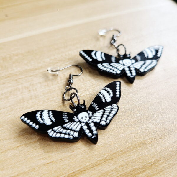 Wholesale acrylic black dark skull moth insect butterfly earrings