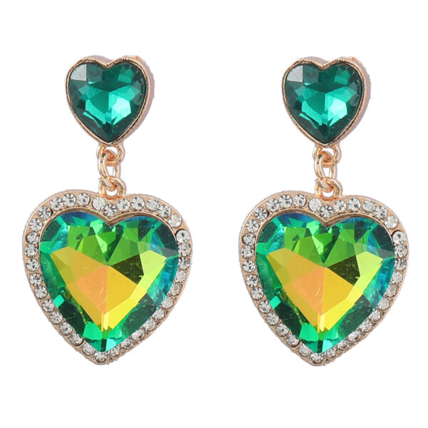 Wholesale Colored diamond studded heart-shaped earrings
