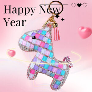 Wholesale Cute grid diamond studded horse Rhinestone Keychain