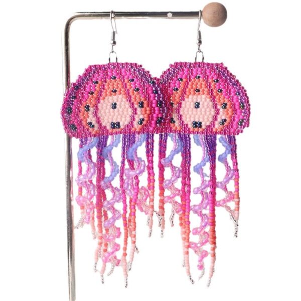 Wholesale Ocean jellyfish tassel rice bead woven Bohemian earrings