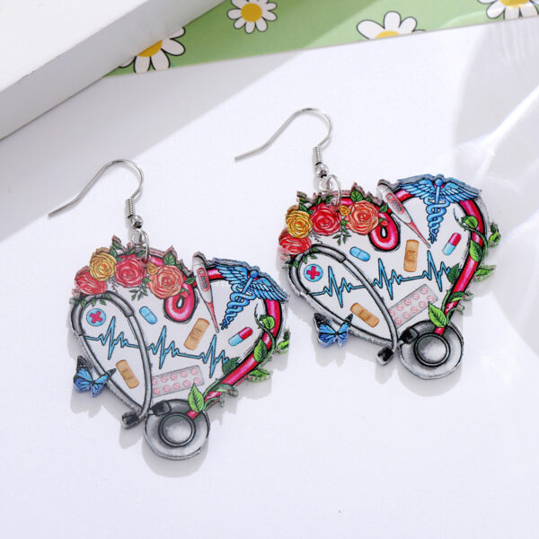 Wholesale Stethoscope Cow Print Heart Flower Pendant Acrylic Earrings