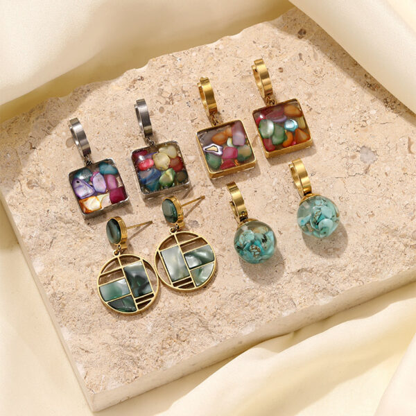 Wholesale Natural turquoise geometric titanium steel earrings