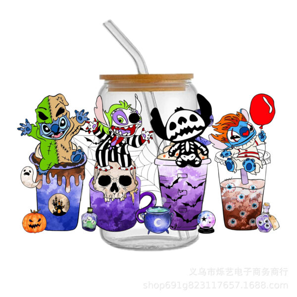 Wholesale Cartoon Stitch series UV DTF transfer crystal water cup waterproof sticker, 1Yc42995