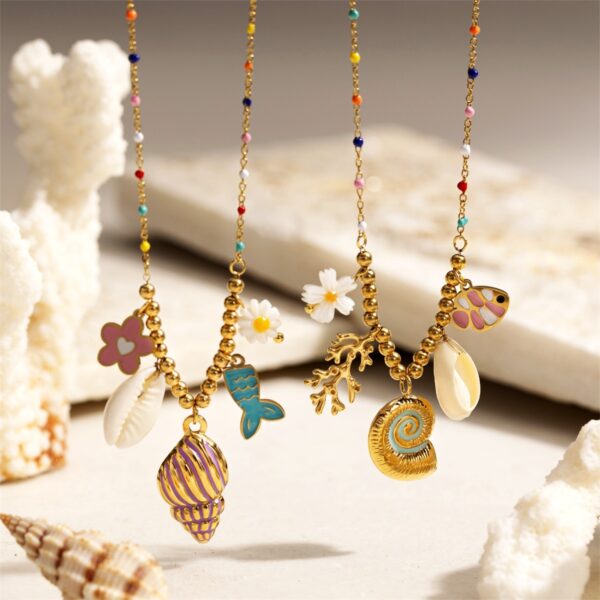 Wholesale Stainless Steel Necklace Women's Color-free Waterproof Conch Shell Pendant Necklace