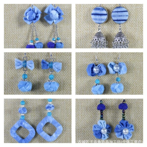 Wholesale Ethnic Style Dali Tie-Dye Style Blue-Dyed Fabric Handmade Earrings