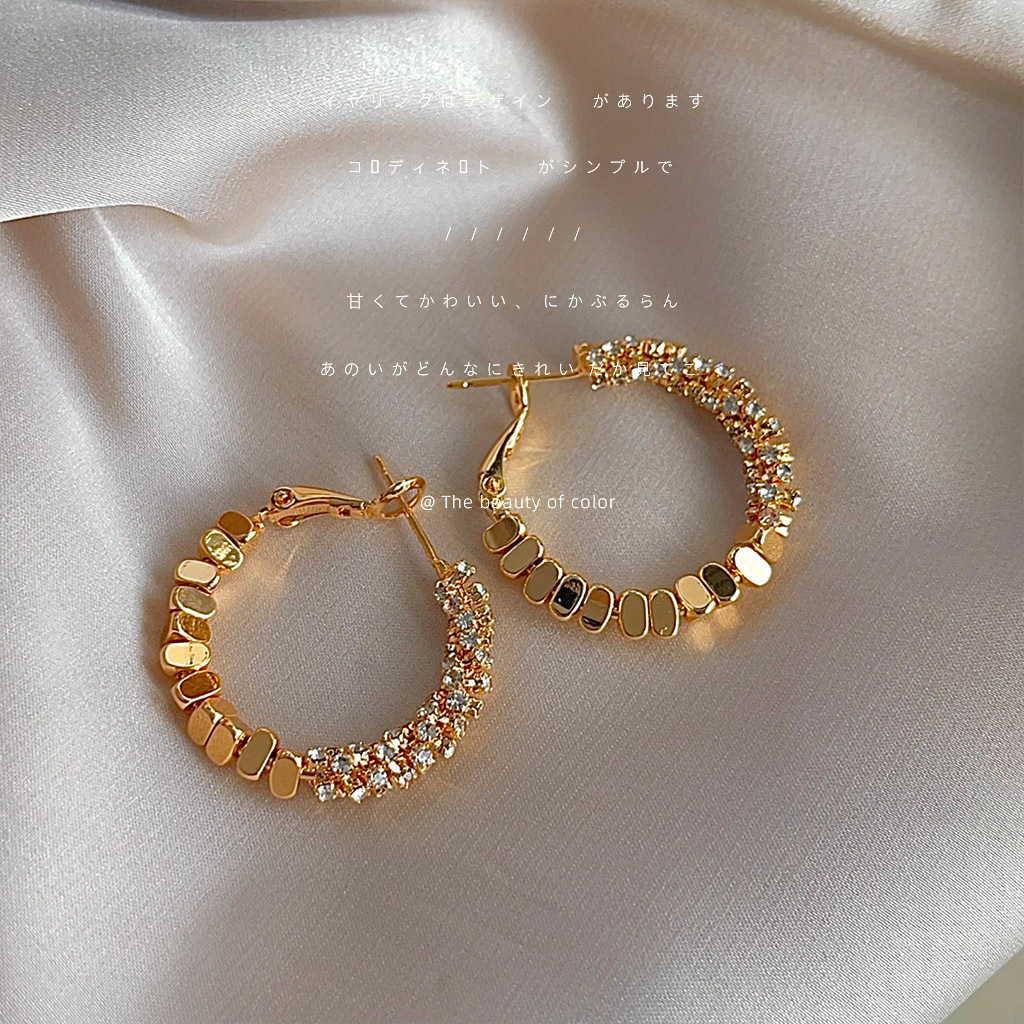 Wholesale Diamond inlaid electroplated circular geometric earrings