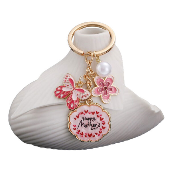 Wholesale Pink Butterfly Flowers Pearl HAPPYMOTHER'SDAY Keychain