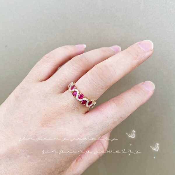 Wholesale Colorful Ring with Red Ruby and Zircon Adjustable Open Ring