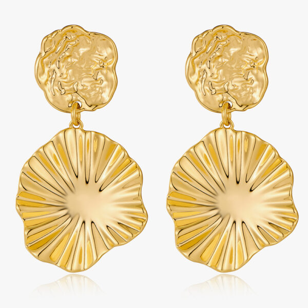 Wholesale Golden circular geometric texture earrings