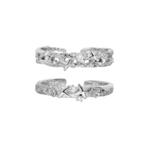Wholesale Korean Style Ins Textured Star Zircon Couple Rings High-End Light Luxury Niche Design Open Ring for Women