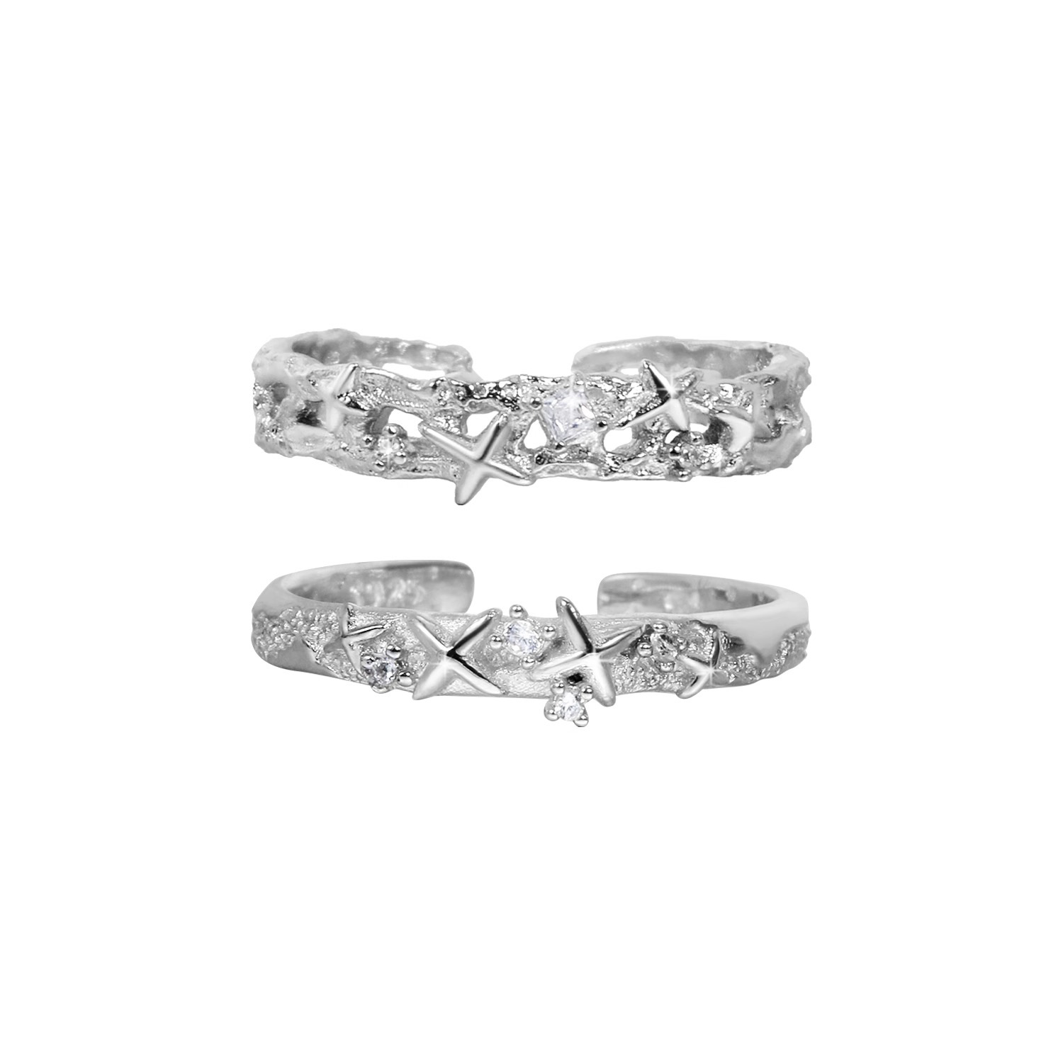 Wholesale Korean Style Ins Textured Star Zircon Cole Rings High-End Light Luxury Niche Design Open Ring for Women