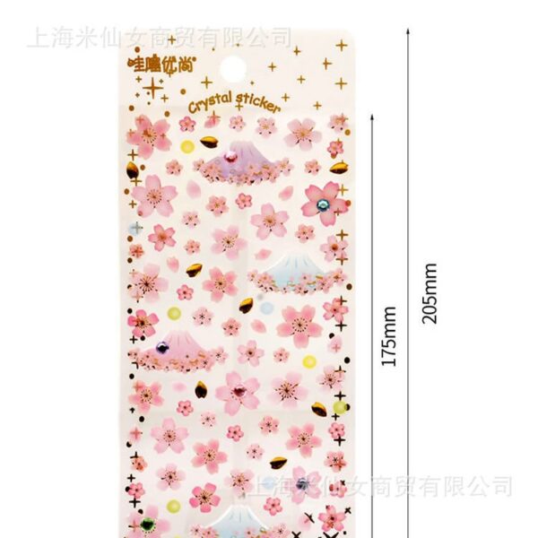 Wholesale Wow WQCC Pink Cherry Blossom Bronzing Crystal Stereo Sticker Children's Girl's Diary Hand Account Water Cup Decorative Glue Drops