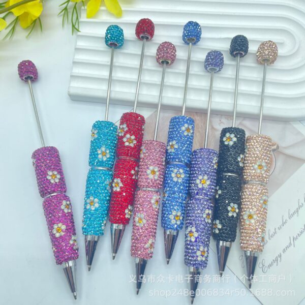 Wholesale Small Daisy Rotating Diamond-Encrusted Ballpoint DIY Fancy Beadable Pens