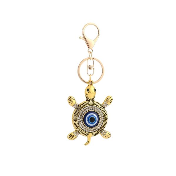 Wholesale Devil's Eye Turtle Blue Eyes with Water Diamond Metal Keychain