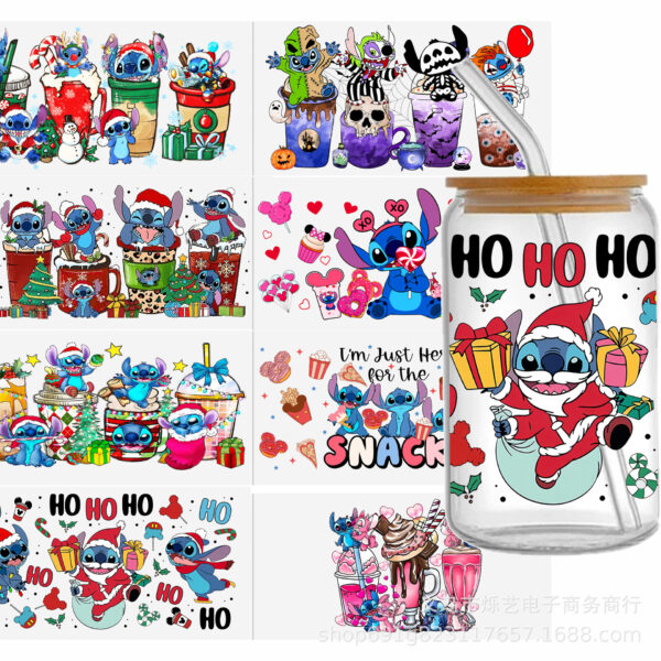 Wholesale Cartoon Stitch series UV DTF transfer crystal water cup waterproof sticker, 1Yc42995