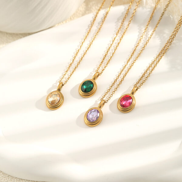 Wholesale Retro oval gemstone titanium steel lock chain