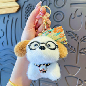 Plush glasses bichon frize pendant-white brown