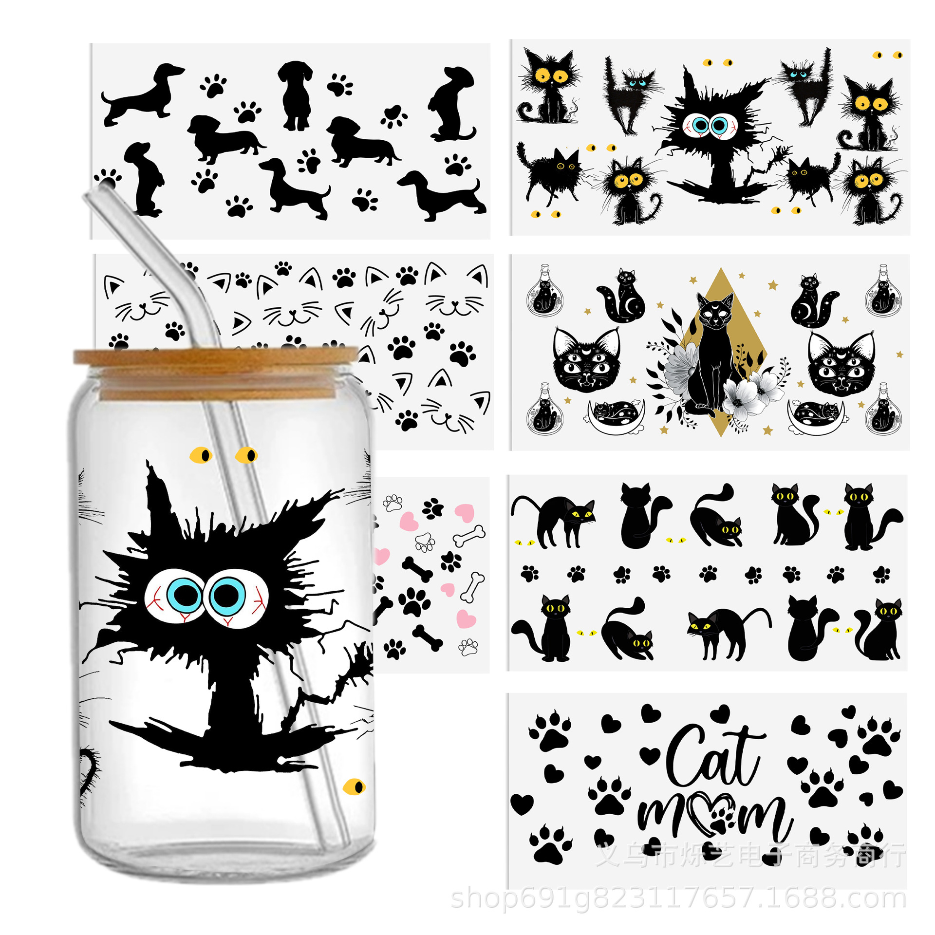 Wholesale Cat Animal Series UV DTF Transfer Crystal Water C Waterproof Sticker, 1Yc49333