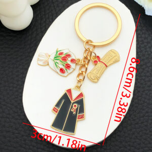 Er1247-drip oil black graduation uniform tulip graduation certificate keychain-10.5g [1 piece]