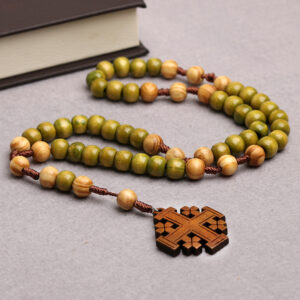 Wholesale Woven prayer bead wooden cross pendant necklace