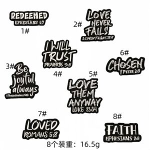 English text patch set of 8 pieces