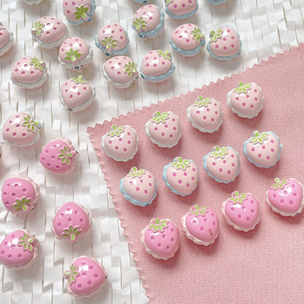 Wholesale 10pcs hand-painted double-sided chubby strawberry Acrylic Beads