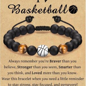 Double-sided yellow tiger eye basketball braided rope bracelet