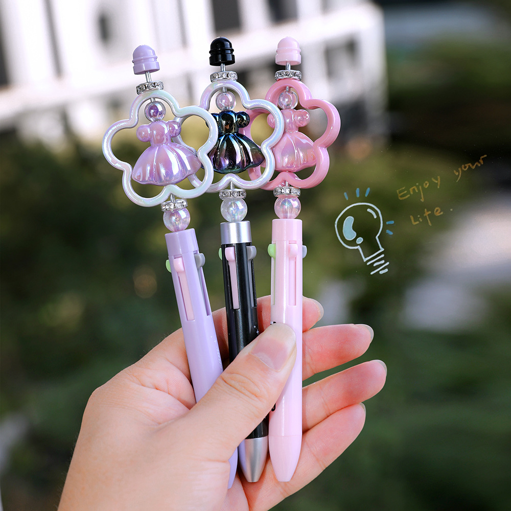 Wholesale Princess eam Beaded Pen 4 Color Press Ballint Pen Creative