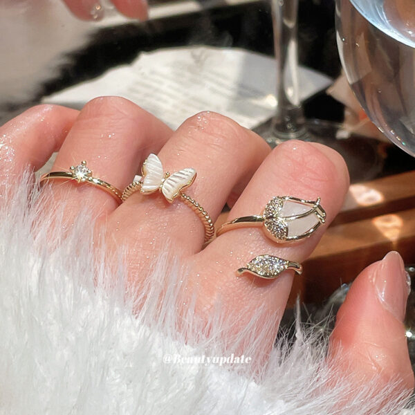 Wholesale Copper Inlaid Zircon Butterfly Flower Open Ring