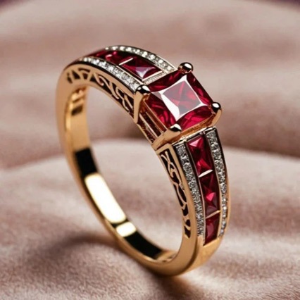 Wholesale Red Corundum Square Diamond Ring