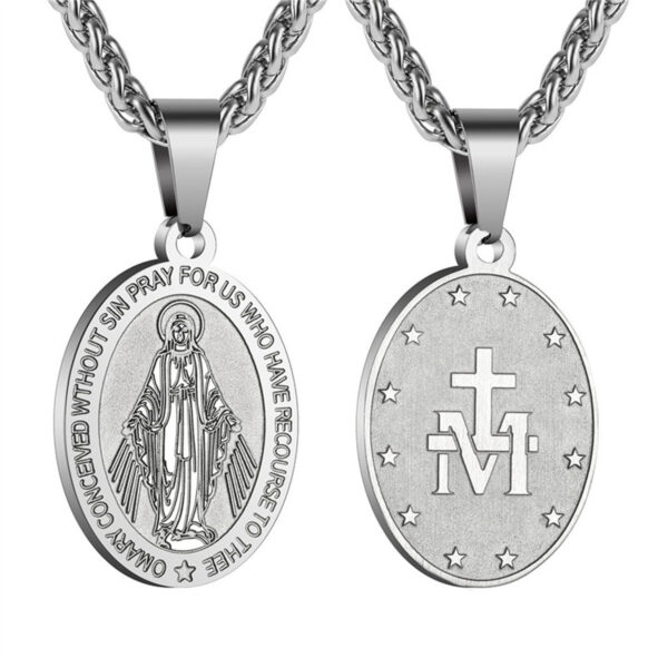 Wholesale Double sided portrait medal cross stainless steel necklace