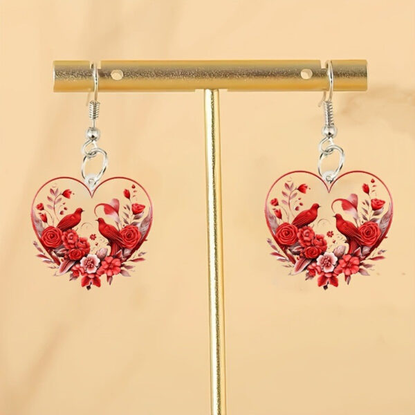 Wholesale Heart shaped Red Flower Valentine's Day Biwing Earrings