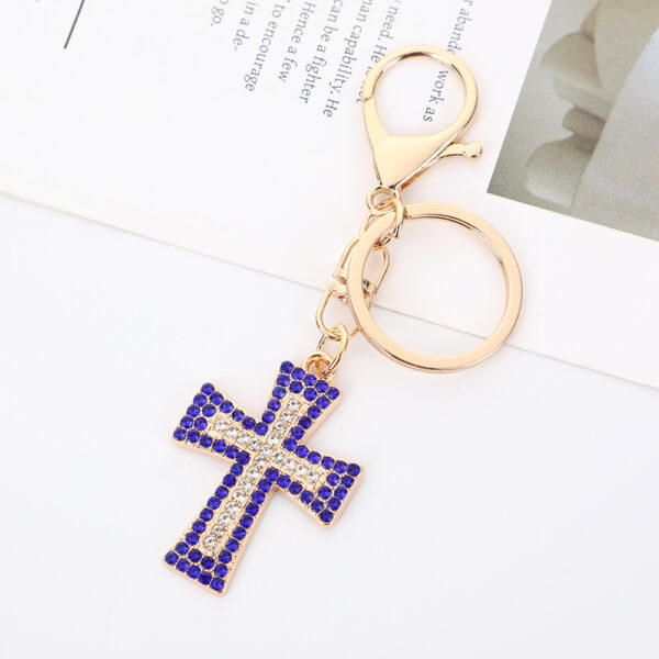 Wholesale Colored Cross with Water Diamond Metal Keychain