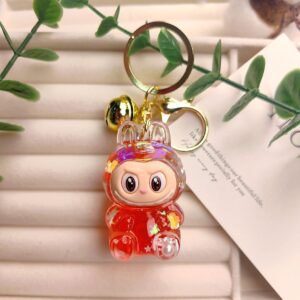 Oil-fried flash labubu-red / Quicksand bottle pull cloth + bell pendant