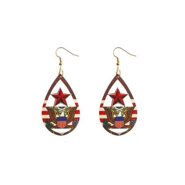 Wholesale Water drop five-pointed star earrings eagle emblem pattern wooden earrings