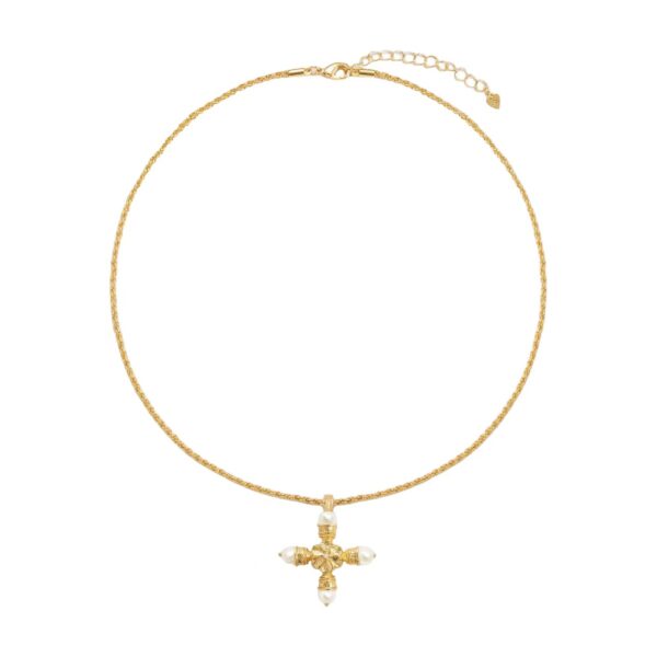 Wholesale Golden pearl zircon cross Baroque style necklace