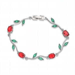 White gold red and green diamond tulip bracelet