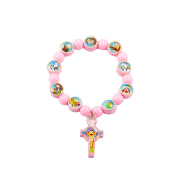 Wholesale Acrylic bracelet with pink and blue cross rosary