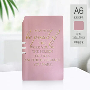 A6-sized pen holder with spine and light pink foil stamping (single book)