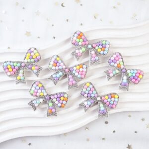 Wholesale Cartoon bow colored pearl rhinestone embroidery DIY Patches