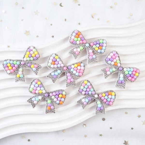 Wholesale Cartoon bow colored pearl rhinestone embroidery DIY Patches