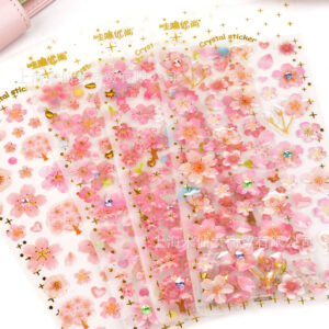 Wholesale Wow WQCC Pink Cherry Blossom Bronzing Crystal Stereo Sticker Children's Girl's Diary Hand Account Water Cup Decorative Glue Drops